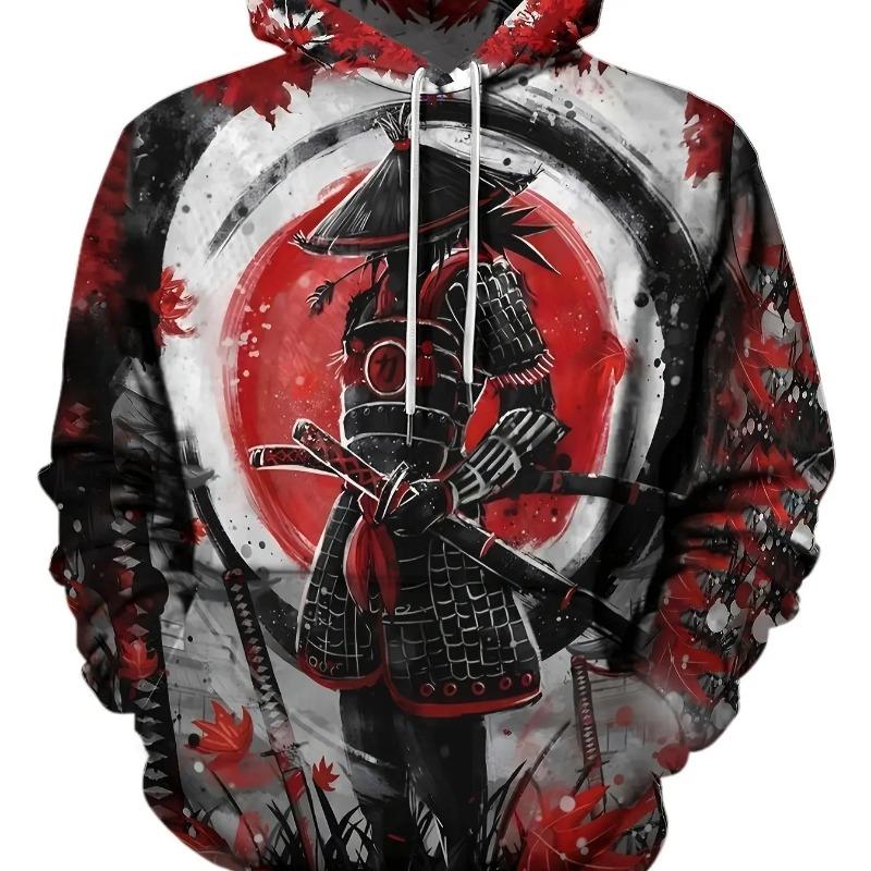 autumn new men's 3D Japanese Samurai print hoodie men's and women's casual fashion men's hoodie street men's tops