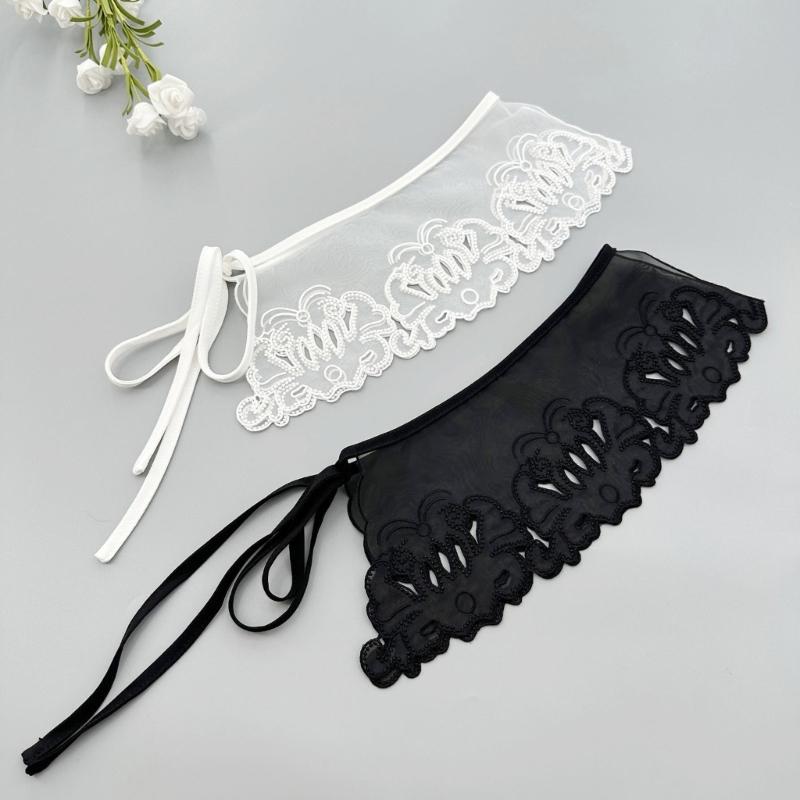 Elegant Detachable Lace Collar Spread Lapel Floral Design Decorative Accessory for Dresses and Blouses