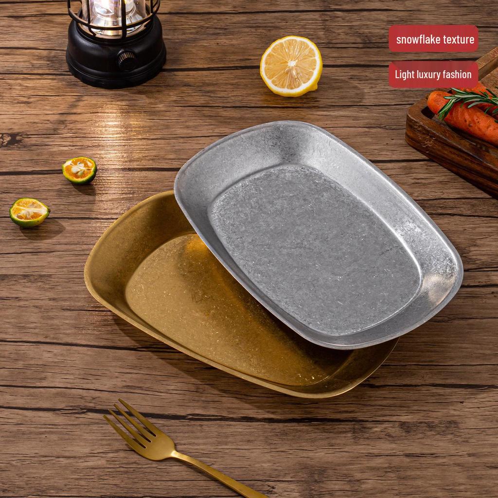 Vintage Stainless Steel Deep Dinner Plate for Snacks, Fried Chicken, and BBQ Outdoor Picnics