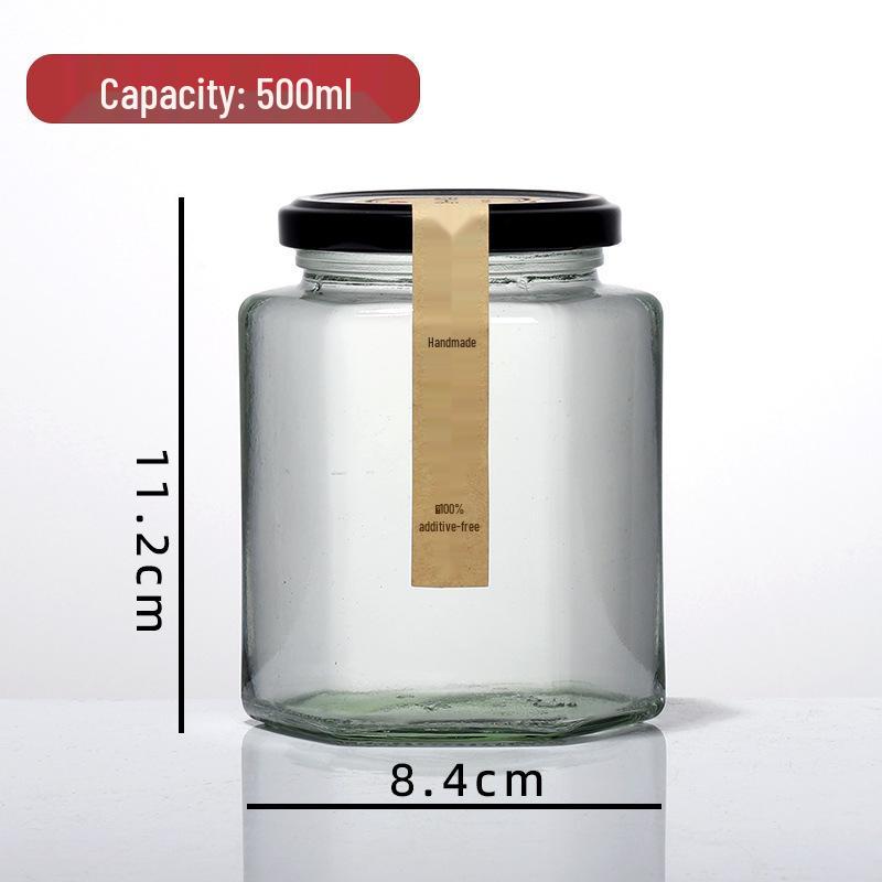 Hexagonal Glass Food-Grade Jar with Lid - Perfect for Lemon Curd, Honey, Chili Sauce, Jam, or Sauce Storage.