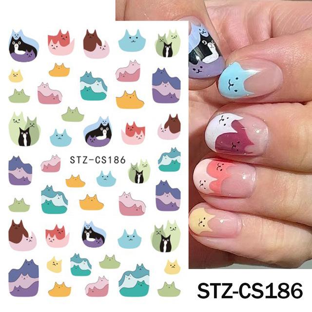 Nail Art Stickers, Cartoon Cute Pet Kitten Cat Expression Cat Paw Adhesive Nail Stickers