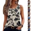 Damen ärmelloses U-Ausschnitt Tanktop mit Blumenprint, Knopfleiste, lässige Sommerweste, leichtes, atmungsaktives Gewebe
