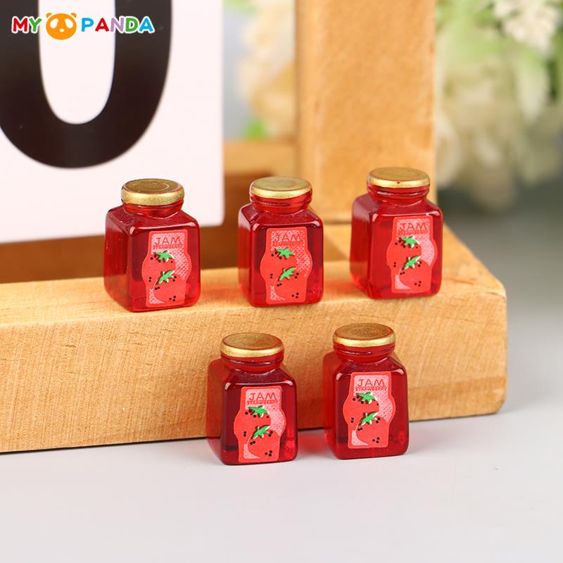 5Pcs 1/12 Dollhouse Miniature Strawberry Sauce Jam Jar Dollhouse Kitchen Food Perfect Toys Model Accessories DIY Life Scene Decor Perfect Toys
