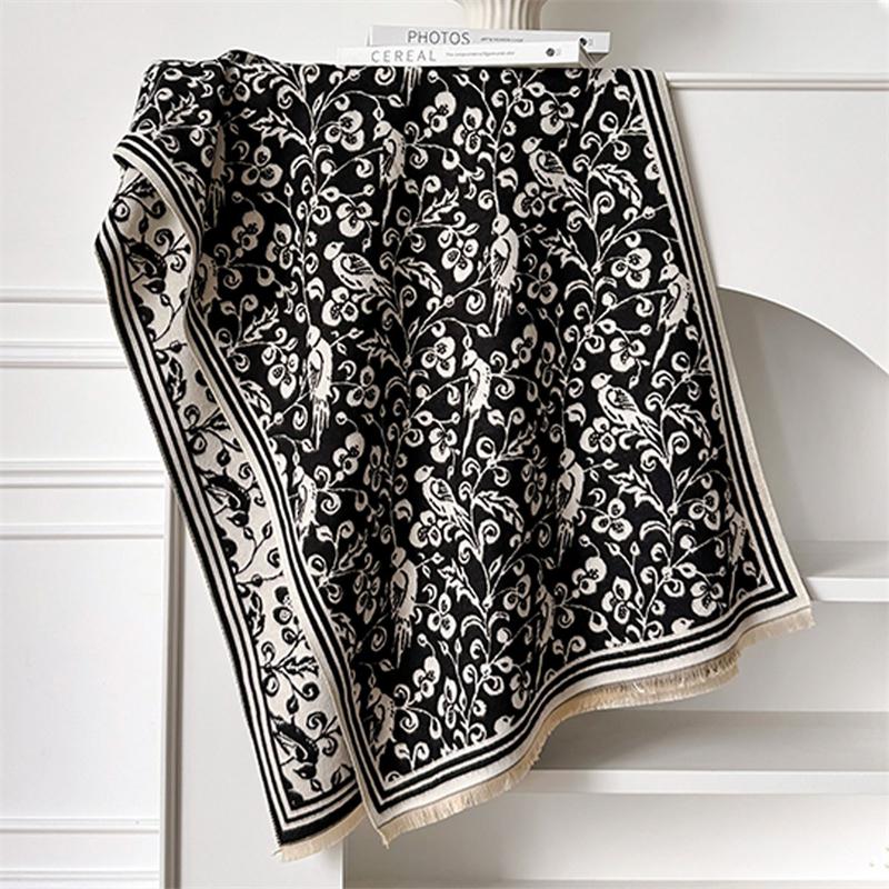 Winter Cashmere Scarf for Women Luxury Warm Shawl Floral Print Windproof Cape Pashmina Handerchief designer Female Scarf