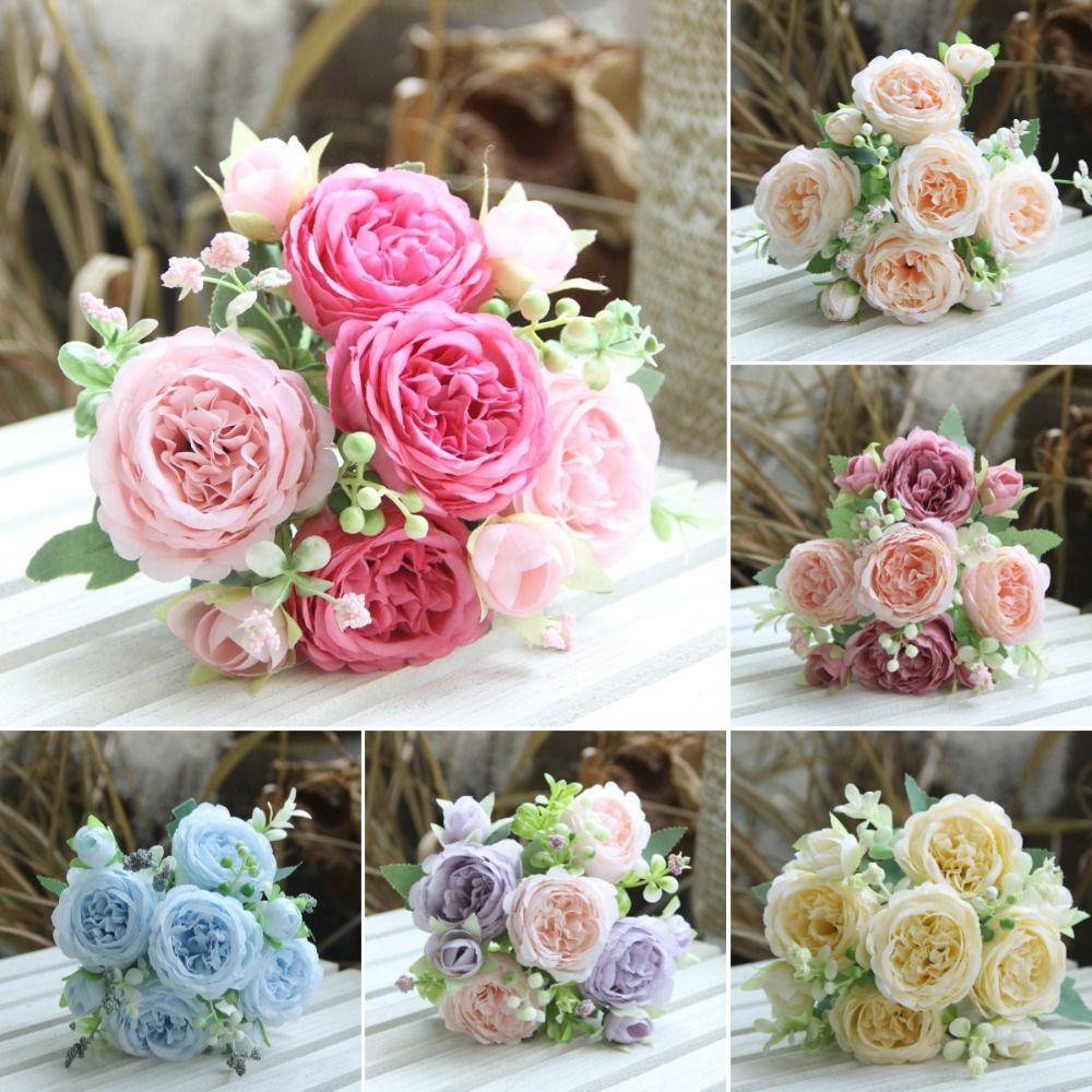 

3D Peony Bouquet 32cm Silk Flower New Fake Rose Wedding 6
