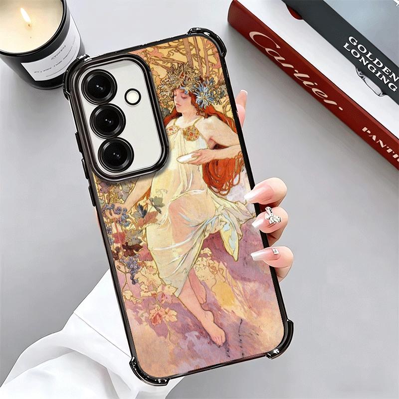 Vintage Alfons Mucha Primavera Plating Phone Case For Samsung A17 A07 A37 A57 A16 A56 A15 A55 A14 A54 A13 A53 A26 A36 A25 A35 A2