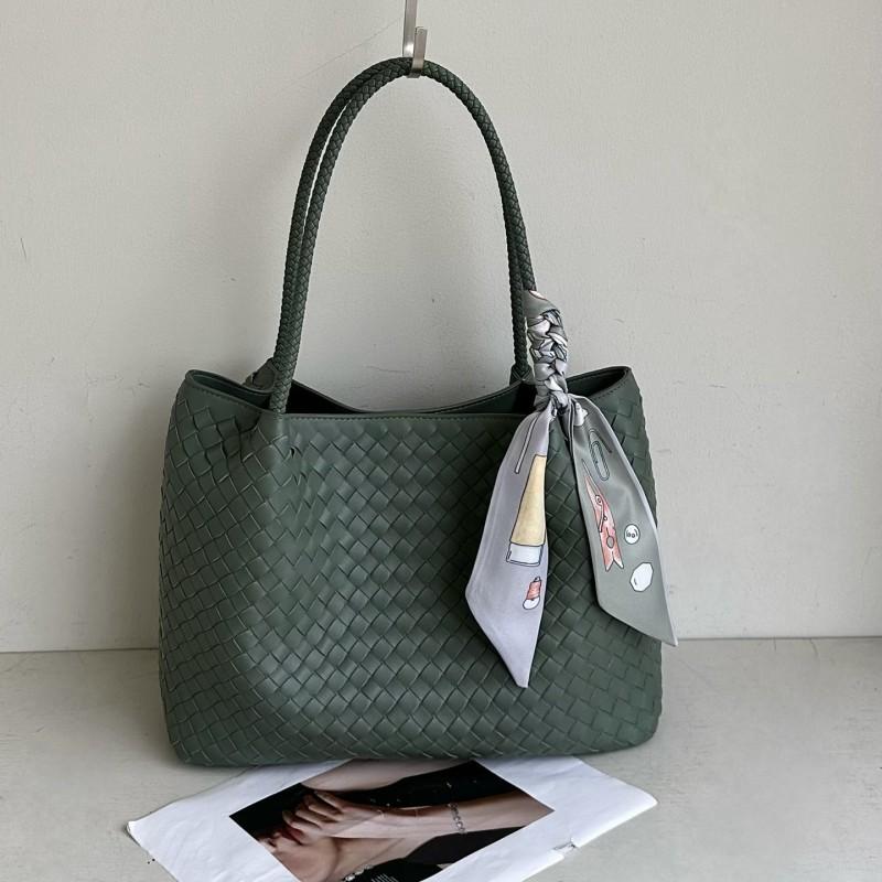 Woven Leather Tote Bag Women Large Capacity Crossbody Shoulder With Magnetic Street Style Daily Use