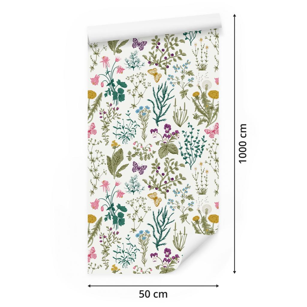 Wild Flowers with Butterflies Wallpaper for Living Room and Bedroom 50x1000
