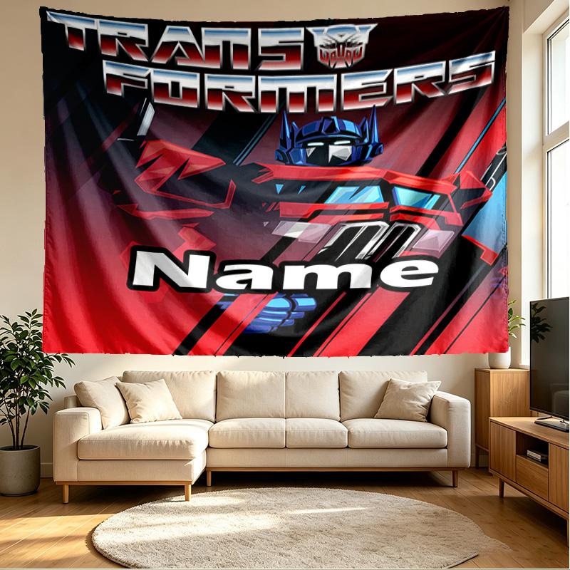 Custom Name Personalized Transformers Print Tapestry, Wall Art Decor, Bedroom, Dorm, Apartment, LivingRoom, Party Backdrop, Gift for Birthday