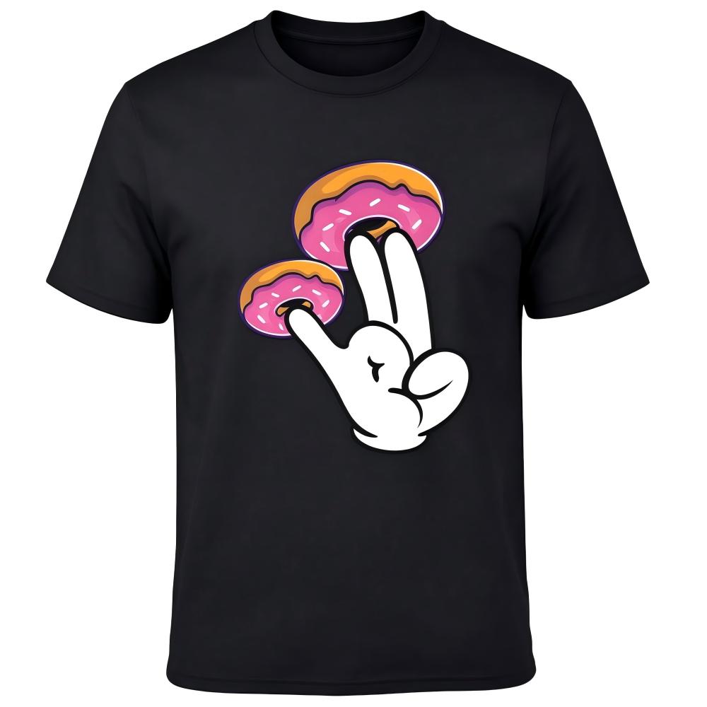Cartoon Hand Holding Pink Donuts Pop Art Graphic man's T-Shirt