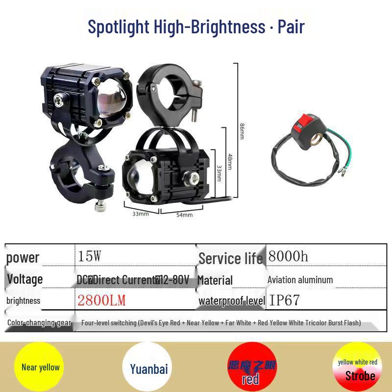 Hochintensiver LED Motorradscheinwerfer mit Teufelsauge - Superhell, Vierfarbiger Stroboskop, Fern-/Abblendlicht