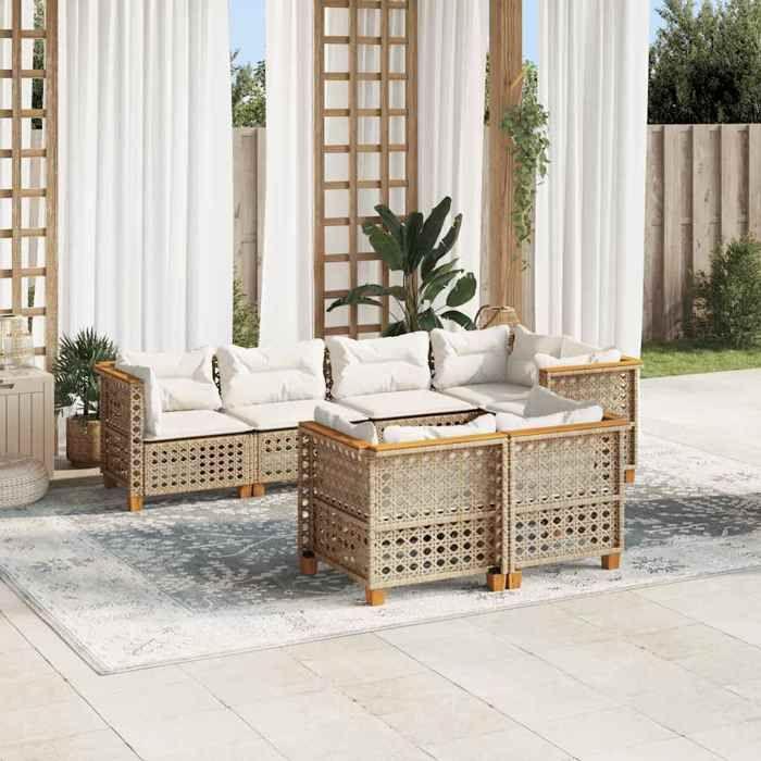 VidaXL Salon de jardin avec coussins 7 pcs beige résine tressée 3261886