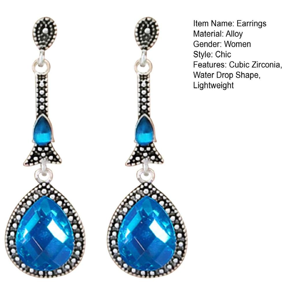 Yousheng 1 Pair Women Drop Earrings Blue Cubic Zirconia Water Drop Hanging Earrings Prom Party Wedding Ear Jewelry Bridal Earrings