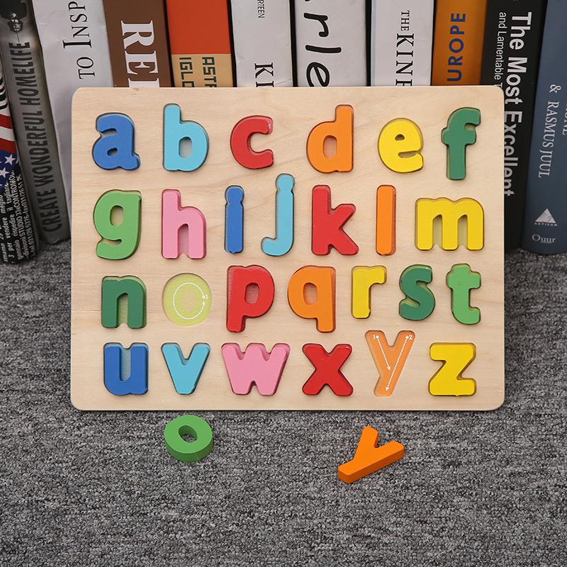 Montessori Toys Math Toys 3D Alphabet Number Wooden Puzzle Toys Baby Teaching Early Learning Educational Toys for Kids Toddler