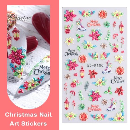 1 Sheet Christmas Nail Art Sticker Festive Santa Snowflake Elk Designs Safe Easy to Use Nail Decal for Beautiful Manicures
