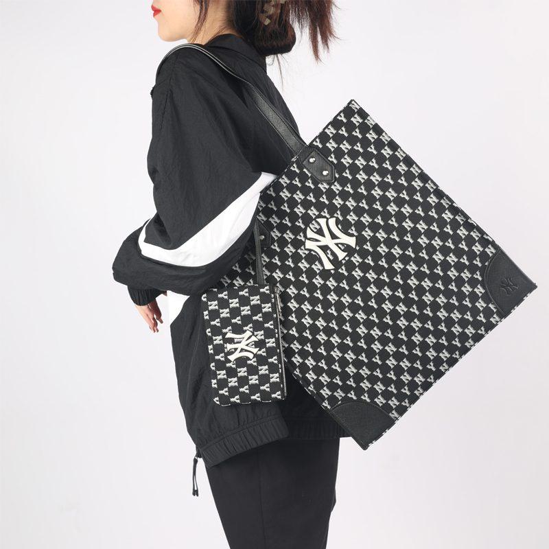 MLB Monogram Collection Polyester Combo Bag, Tote Bag, Shopping Bag, Handbag, Shoulder Bag Large Unisex Black 3AORL031N-50BKS