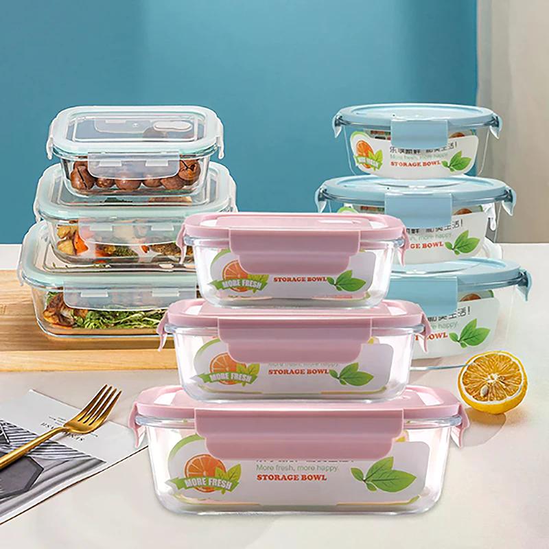 1/2/3 Fächer Verdickter Auslaufsicherer Mikrowellengeeigneter Lebensmittelbehälter Hochborosilikatglas Bento-Box mit Deckeln Luftdichte Lunchboxen