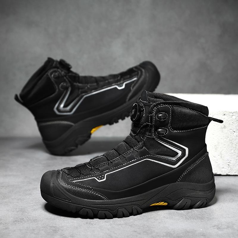 Men s Genuine Leather Waterproof Hiking Shoes – Non-Slip, Thick Sole, Ideal for Autumn and Outdoor Adventures. 44 чёрный