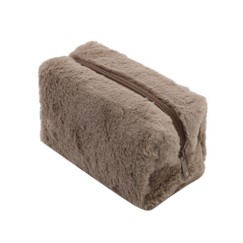 Fur Makeup Bags for Women Soft Travel Cosmetic Bag Organizer Case Young Lady Girls Make Up Case Necessaries 1 Pc Solid Handbags