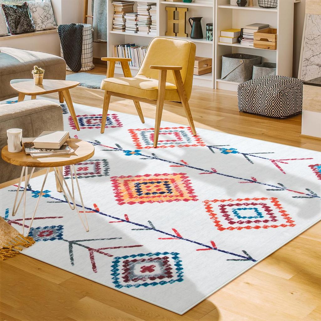 HAOCOO Rug, 90x150cm, Washable, Approximately 1 Tatami Mat, Ethnic Style, Traditional Pattern, Compatible with Heated Carpets, Non-Slip, Floor Protect