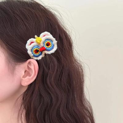 New Year Chinese Style Festive Auspicious Decorative Accessory Handmade Crocheted Lion Head Hairpin Hair Clip