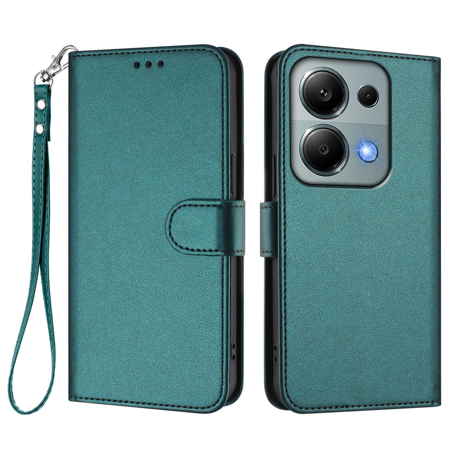 

Для Xiaomi Poco M6 Pro 4G/Xiaomi Redmi Note 14S 4G/Xiaomi Redmi Note 13 Pro 4G Кожаный чехол-кошелек с подставкой и ремешком на запястье Green