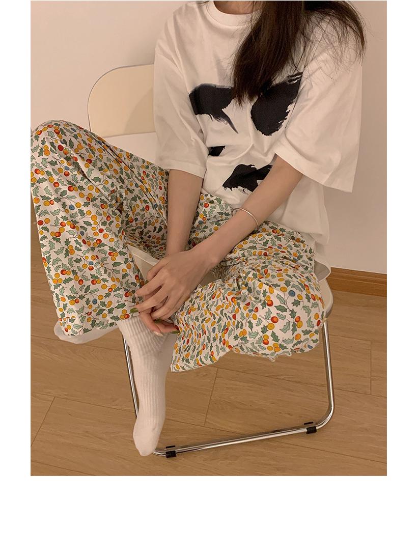 

Женские прогулочные брюки в пасторальном стиле: Повседневная, свободная пижама для весны и осени, подходит как для дома, так и для улицы. L for 95-110 jin жёлтый/цветочный