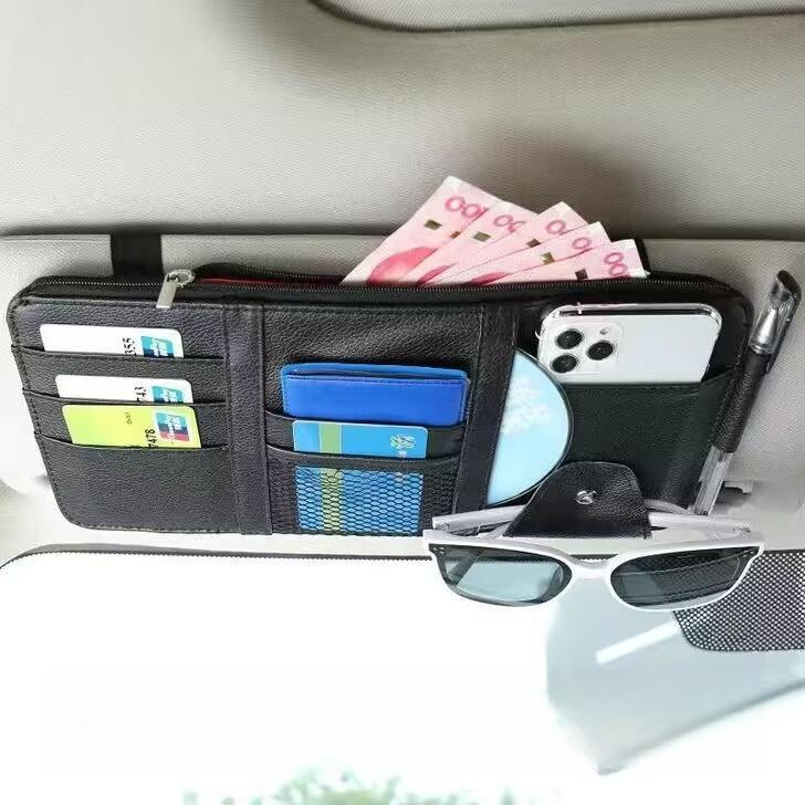 Car Organizer Light Barrier Car Sun Visor Organizer Clip Sunshade Storage Bag Zipper Sunglasses Pen Card Small Files Bracket