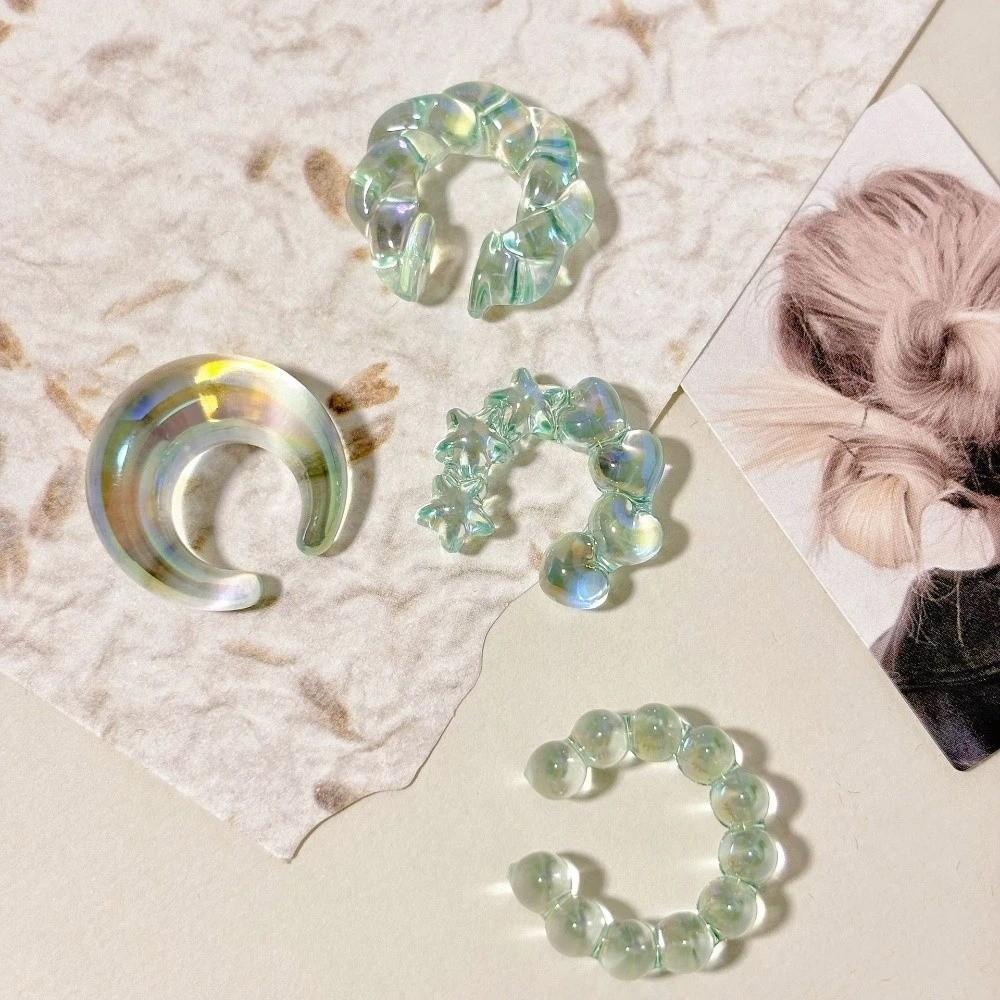 

4Pcs/Set Transparent C-ring Threadless Ear Cuffs Star Ear Bone Clips Set New Clip On Earrings Women Style D