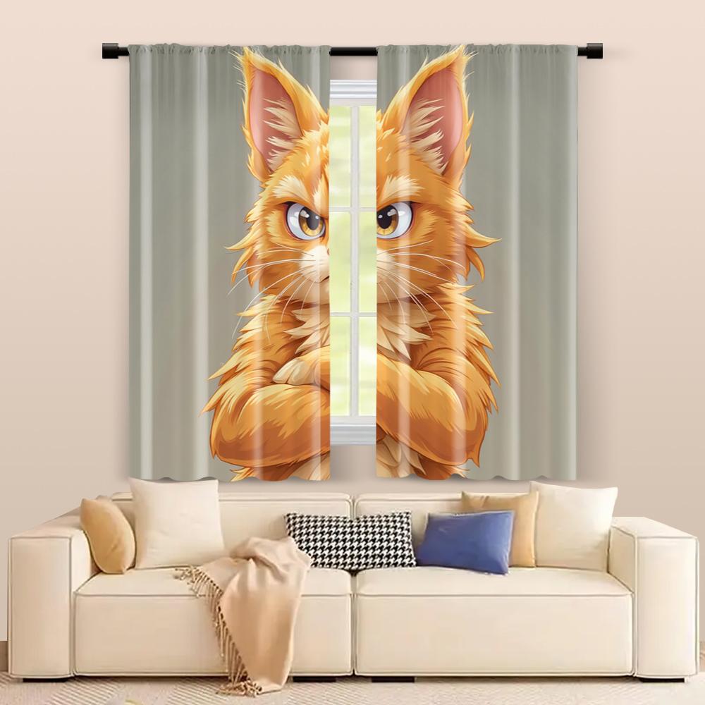 2 Pcs   Filtering Curtains (excluding Rods   Non-movable   Without Batteries) I Am Not Fat Cat for Use In Bedrooms and Living Rooms