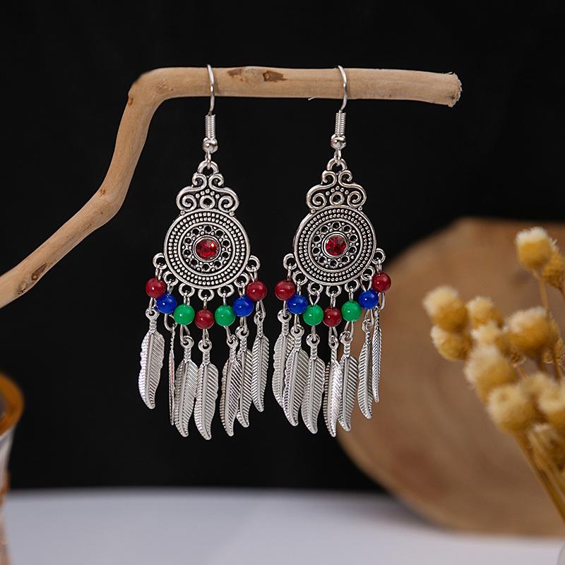 Bohemian Fringed Turquoise Earrings, Retro Minority Style Earrings, Personalized Temperament Earrings.
