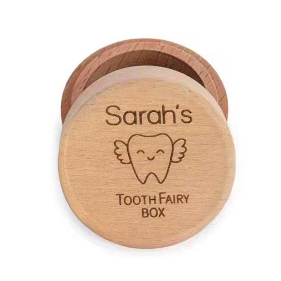 

Коробочка для молочных зубов Деревянная круглая Коробка для хранения молочных зубов Футляр для хранения детских зубов Подарок на день рождения, крестины для мальчиков и девочек 1pc