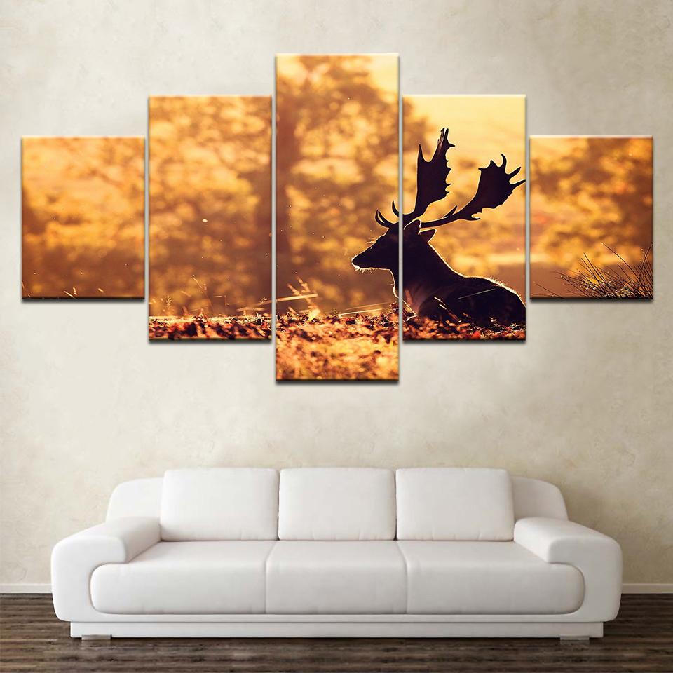

The deer in golden forest 5 piece Wallpapers modern Modular Poster art Canvas painting for Living Room Home Decor 20x35 20x45 20x55cm