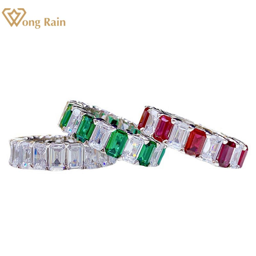 

Wong Rain Classic из стерлингового серебра 925 пробы изумрудной огранки AAAAA с цирконами и драгоценными камнями, обручальное кольцо для женщин, ювелирные изделия US 5 белый