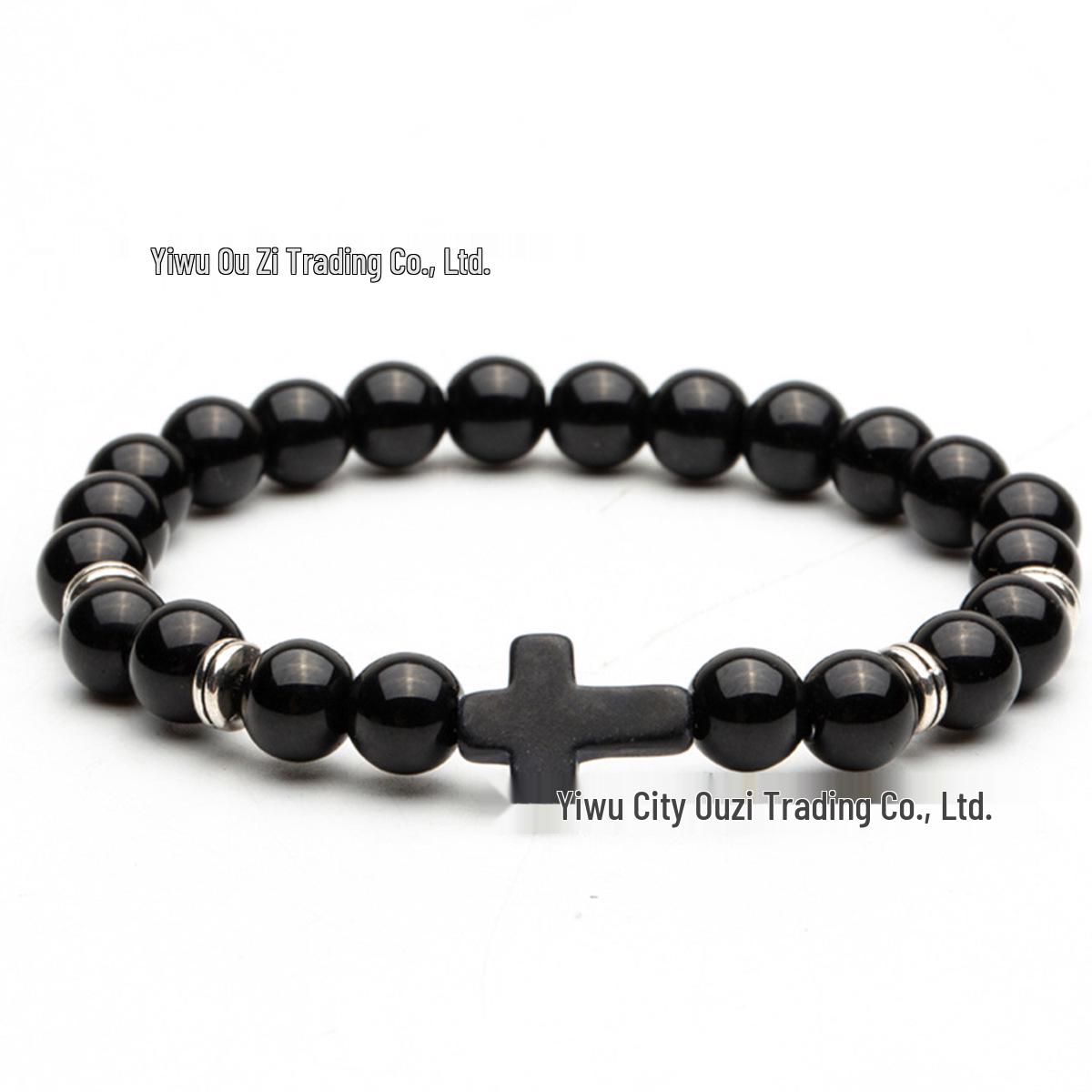 

Браслет-шарм из натурального камня с крестообразными бусинами - 8 мм Модная бижутерия.