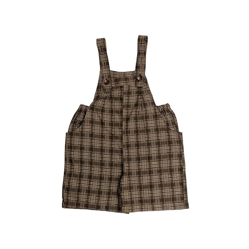 Trendy Unisex Plaid Sleeveless Overalls for Toddlers & Kids - Korean Style Summer Outfit 80 cm