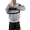 Retro Multi-Color Striped Knit Cardigan with Zipper and Half-High Collar