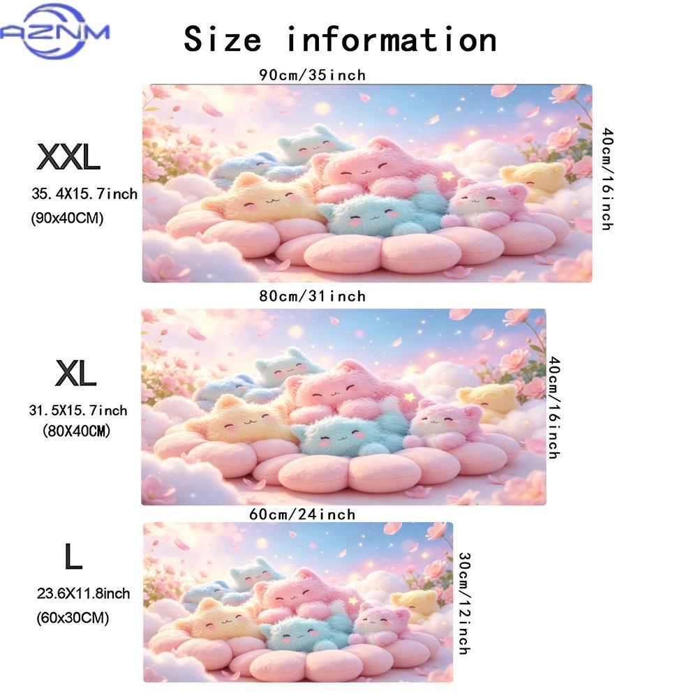 Cute Pastel Cloud Bear Large Gaming Mouse Pad Non Slip Stitched Desk Mat For Pc Laptop Office Kawaii Home Desk Accessory