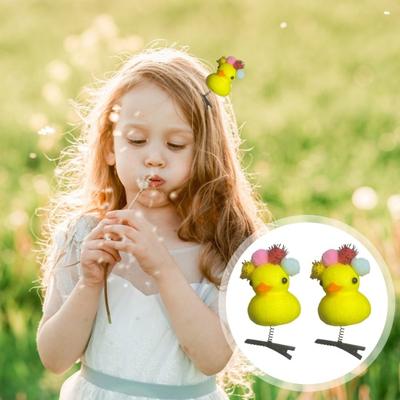 2 Pcs Duckling Hairpins Elastic Spring Cartoon Plush Animal Anti-slip Lightweight Soft Children Hair Styling Tool Side Clip Kids Bangs Clips