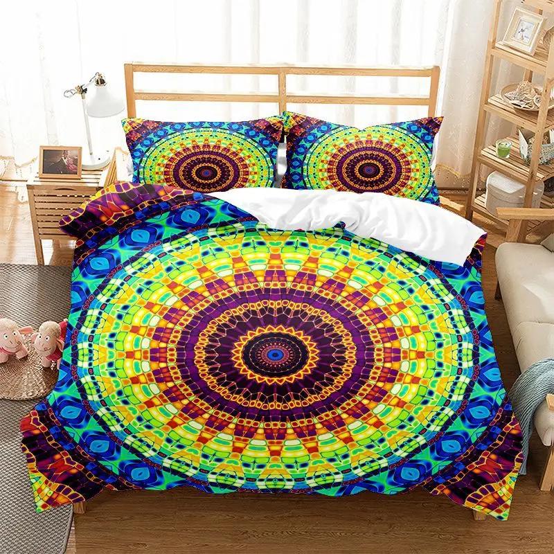 100% Microfiber Fabric Super King Duvet Cover Set For Mandala Print Datura Flowers Double Duvet Set 220x240 Bedding Set Luxury