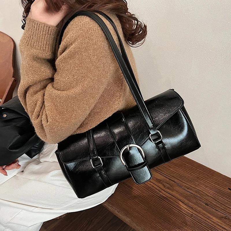 2026 Winter Belt Design Y2K Retro Design Small PU Leather Underarm Bag Women Fashion Handbags New Trend Shoulder Bag