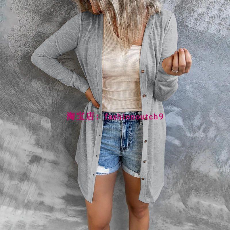 

2025пуговица Однотонный Повседневный Кардиган с Длинным Рукавом Grey M