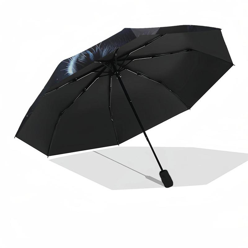 1 Stück Galaktische Katze Regenschirm für den Außenbereich - Automatisches Öffnen/Schließen, Tragbares 3-fach faltbares Design mit Eisenrahmen, Perfektes Geschenk für Fans und Reisende, Geeignet f