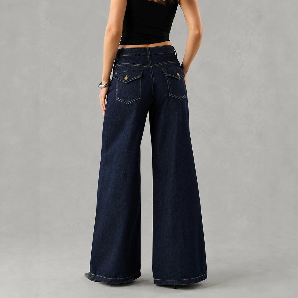 Jeans Elasticizzati a Gamba Dritta da Donna Trendy Larghi a Gamba Larga Pantaloni in Denim con Tasche Comfort Stretch Pantaloni in Denim Baggy Jeans a Vita Alta per Donna
