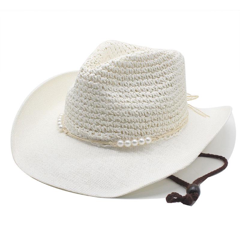 Men and Women Hollow Western Cowboy Straw Hat Beach Hat Outdoor Seaside Sun Hat Top Hat