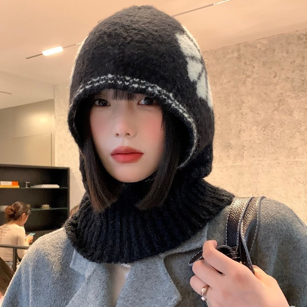 Neck Guard Flower Balaclava Hat Wool Knitted Pullover Hat Casual Ear Protection Hat  Winter/Autumn
