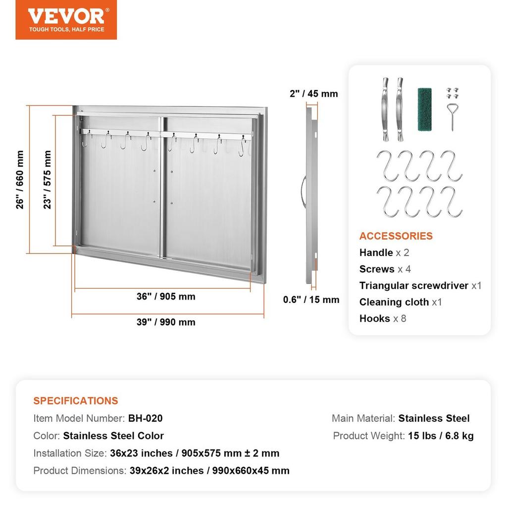 990x660 Mm BBQ Island Access Door Outdoor Kitchen Door Stainless Steel