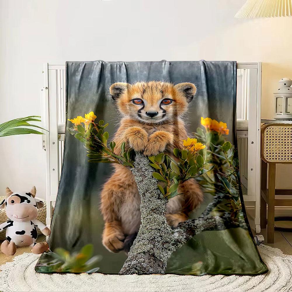 

A cute animal gripping a tree branch surrounded by yellow flowers. for all seasons blanket lunch break throw gift 80cm x 120cm