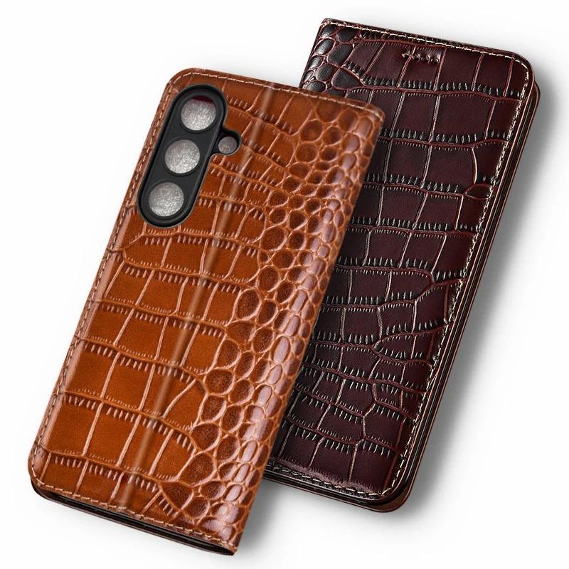 Skórzane Etui na Telefon do Samsung Galaxy S24 S23 S22 S21 S20 FE Ultra Plus Pokrowiec z Klapką Luksusowy Portfel z Skóry Bydlęcej Etui Ochronne