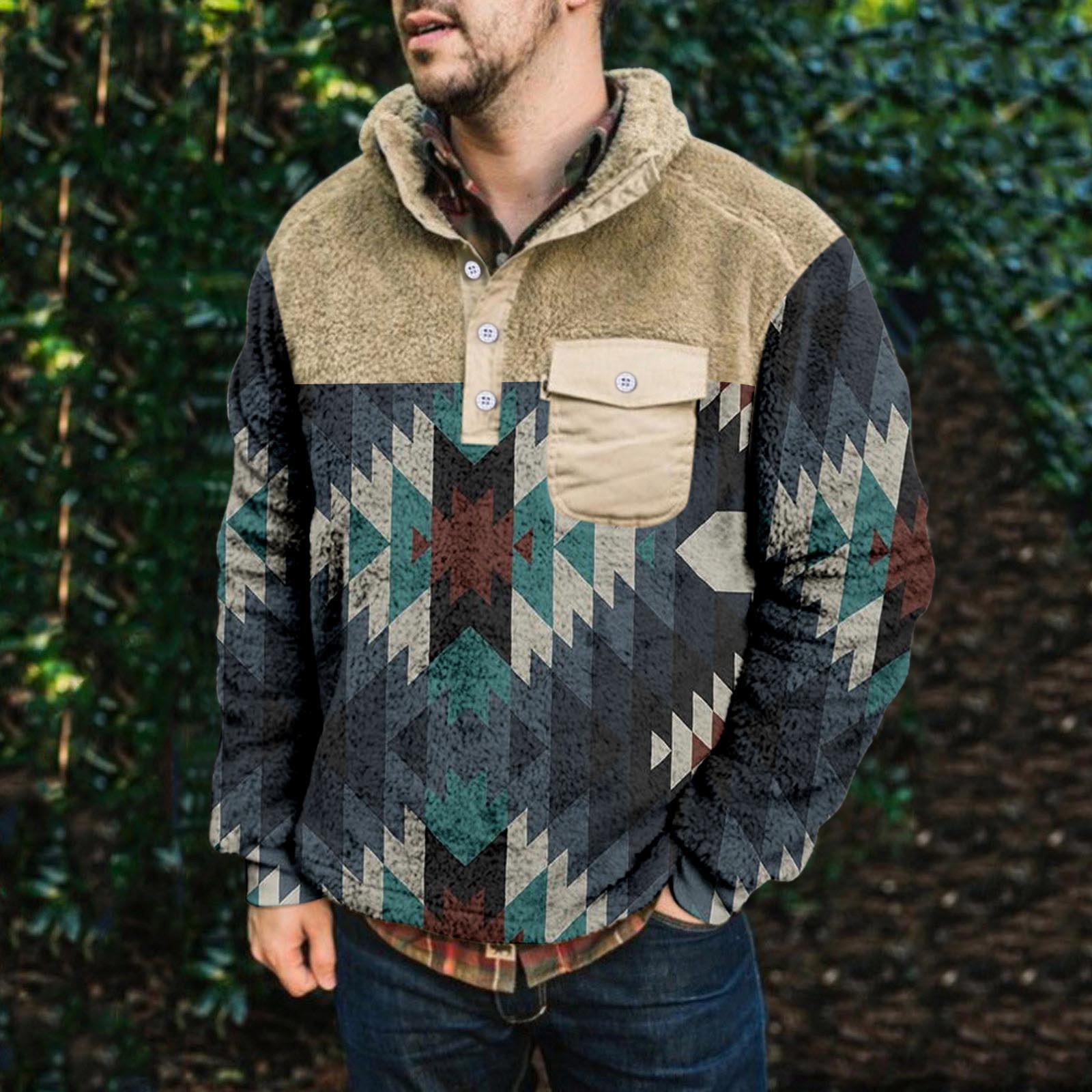 

Мужское плюшевое теплое пальто с принтом, флисовый свитер, повседневное пальто, свитер с карманами, осенне-зимнее пальто M тёмно-синий